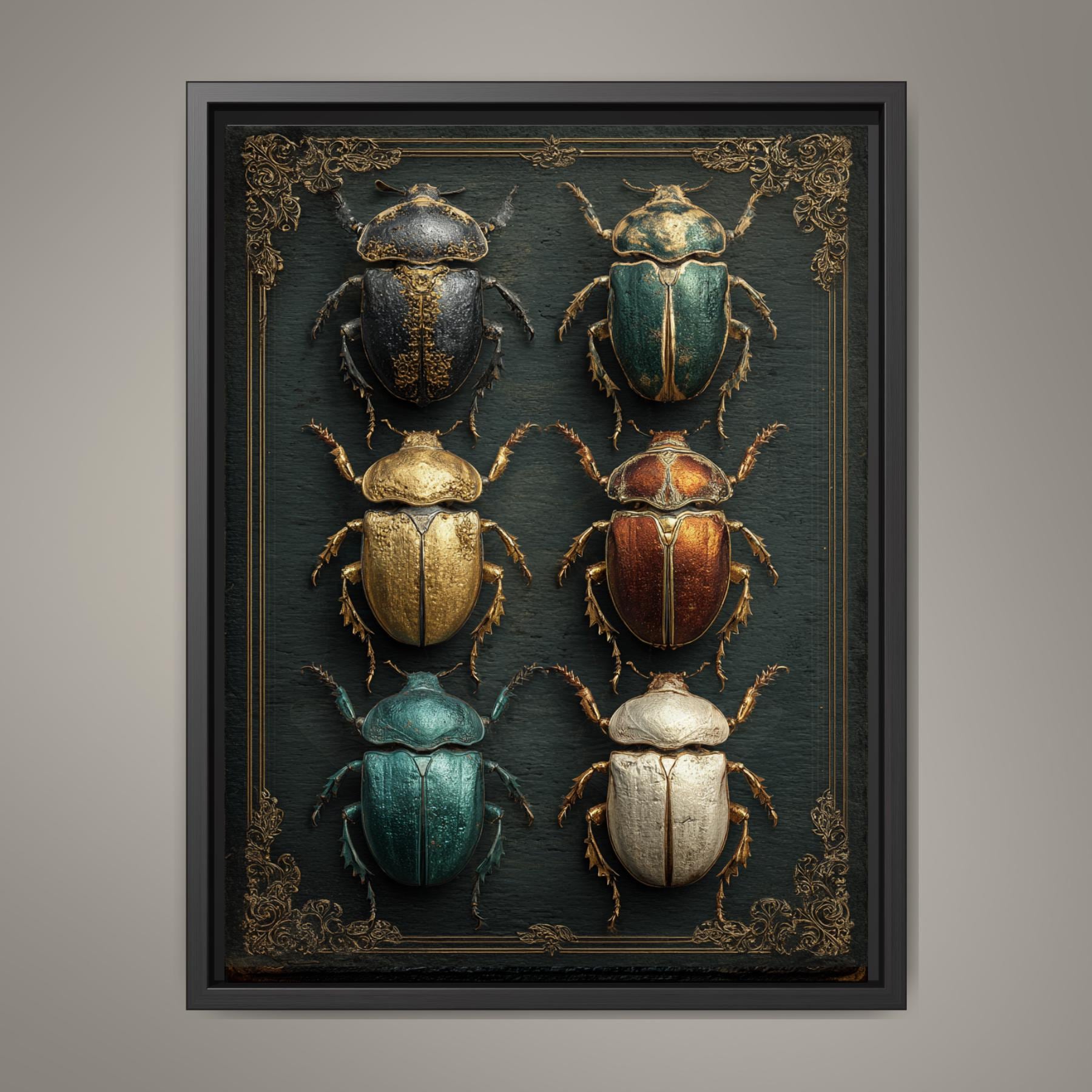 Beetle Specimen Board Wall Art Print, Victorian Insect Decor, Curiosity Cabinet Artwork, Entomology Painting