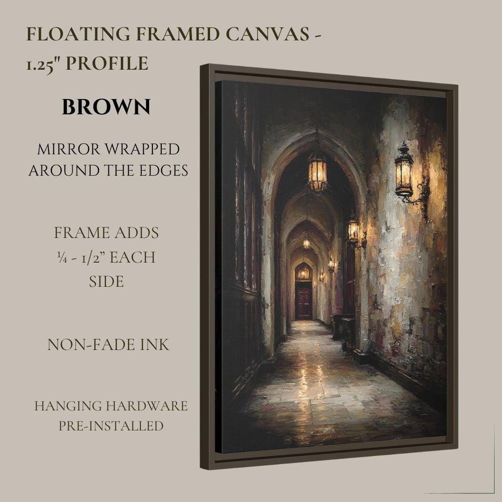 Candlelit Stone Hallway Wall Art, Gothic Corridor Print, Dark Academia Printed Artwork
