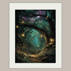 Enchanted Forest Wall Art Print, Teal Fairy Lantern Woodland Decor, Magical Dark Academia Artwork