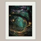 Enchanted Forest Wall Art Print, Teal Fairy Lantern Woodland Decor, Magical Dark Academia Artwork