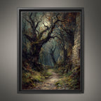 Gothic Forest Moonlit Path Print, Dark Moody Nature Wall Art Painting