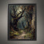 Gothic Forest Moonlit Path Print, Dark Moody Nature Wall Art Painting
