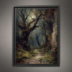Gothic Forest Moonlit Path Print, Dark Moody Nature Wall Art Painting