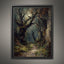 Gothic Forest Moonlit Path Print, Dark Moody Nature Wall Art Painting