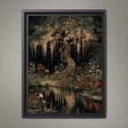 Moonlit Enchanted  Wisteria Tree Print, Dark Academia Willliam Morris Style Forest Art