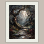 Moonlit Forest Print: Gothic Fantasy Enchanted Pathway, Fireflies Wall Art