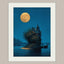Moonlit Gothic House on River Thames Art Print, Victorian London Wallart, Nighttime Reflections Painting