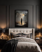 Dark Fairy Moonlit Enchanted Forest Wall Art Print, Gothic Fantasy Fae Golden Wings Artwork
