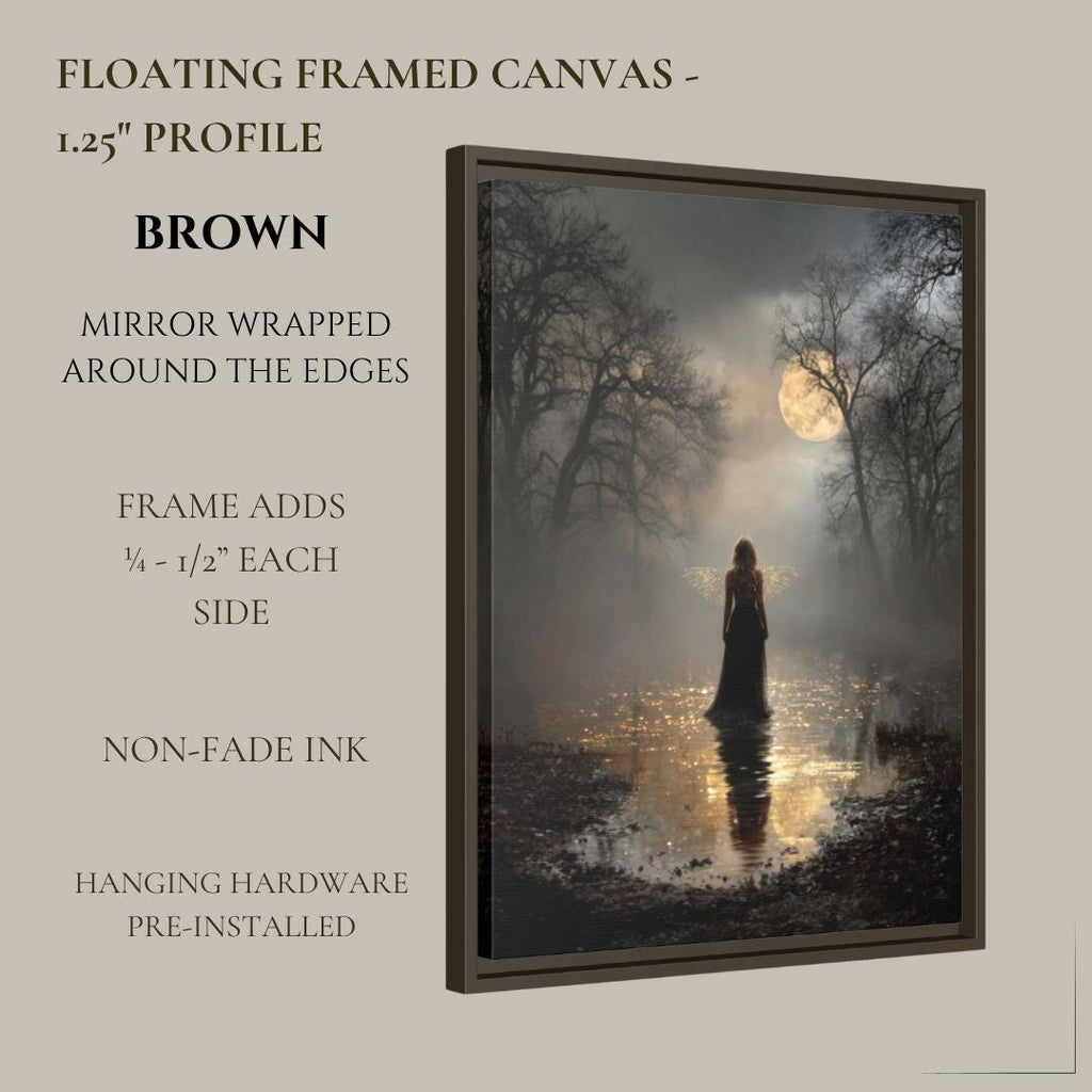 Dark Fairy Moonlit Enchanted Forest Wall Art Print, Gothic Fantasy Fae Golden Wings Artwork