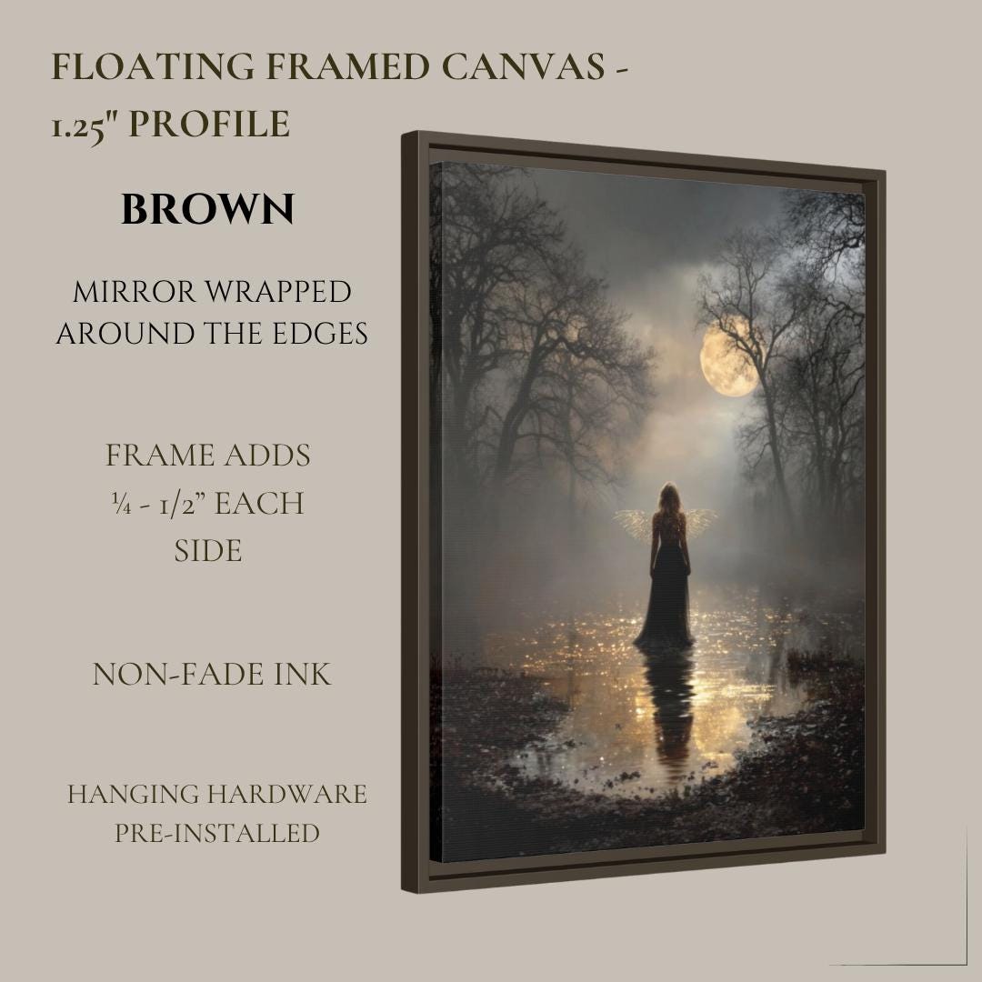 Dark Fairy Moonlit Enchanted Forest Wall Art Print, Gothic Fantasy Fae Golden Wings Artwork