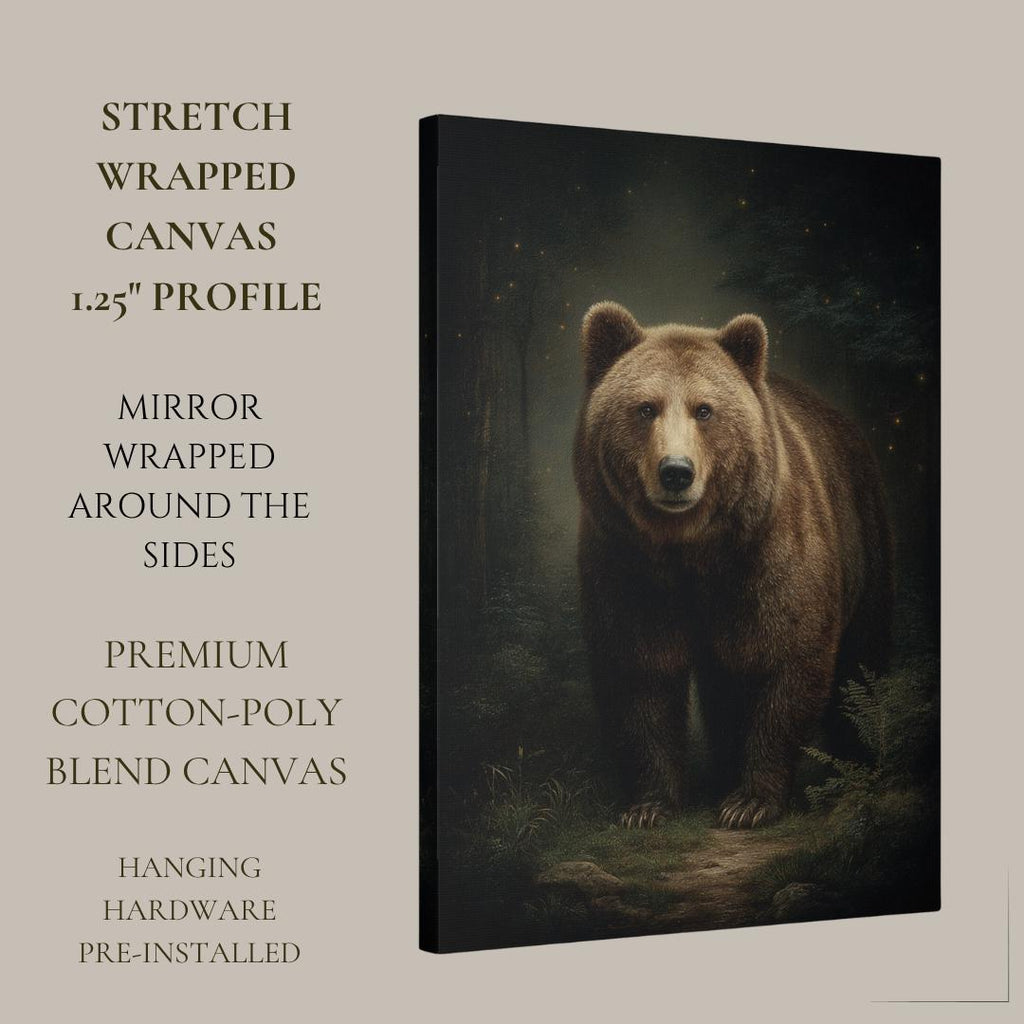 Brown Bear Wall Art Print, Moody Woodland Animal Painting, Rustic Forest Nature Decor Artwork