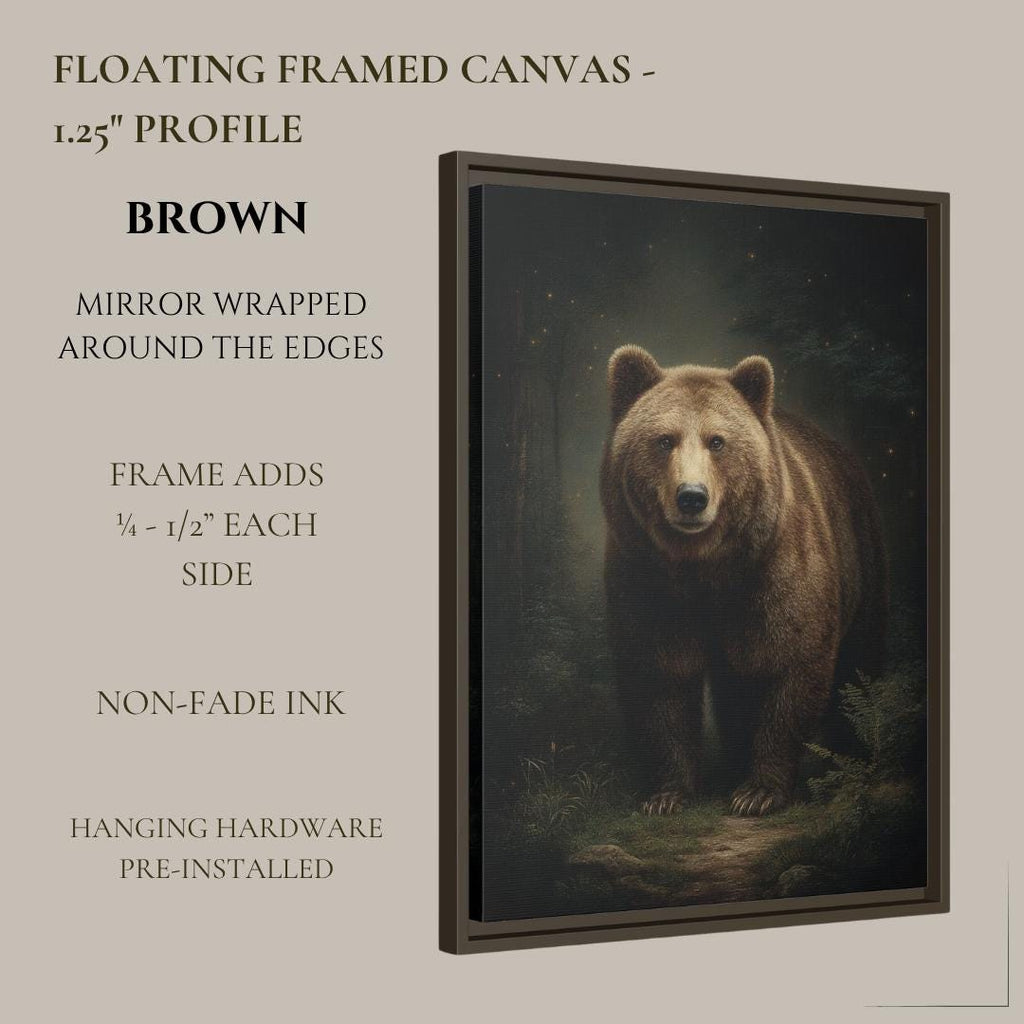 Brown Bear Wall Art Print, Moody Woodland Animal Painting, Rustic Forest Nature Decor Artwork