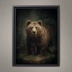 Brown Bear Wall Art Print, Moody Woodland Animal Painting, Rustic Forest Nature Decor Artwork