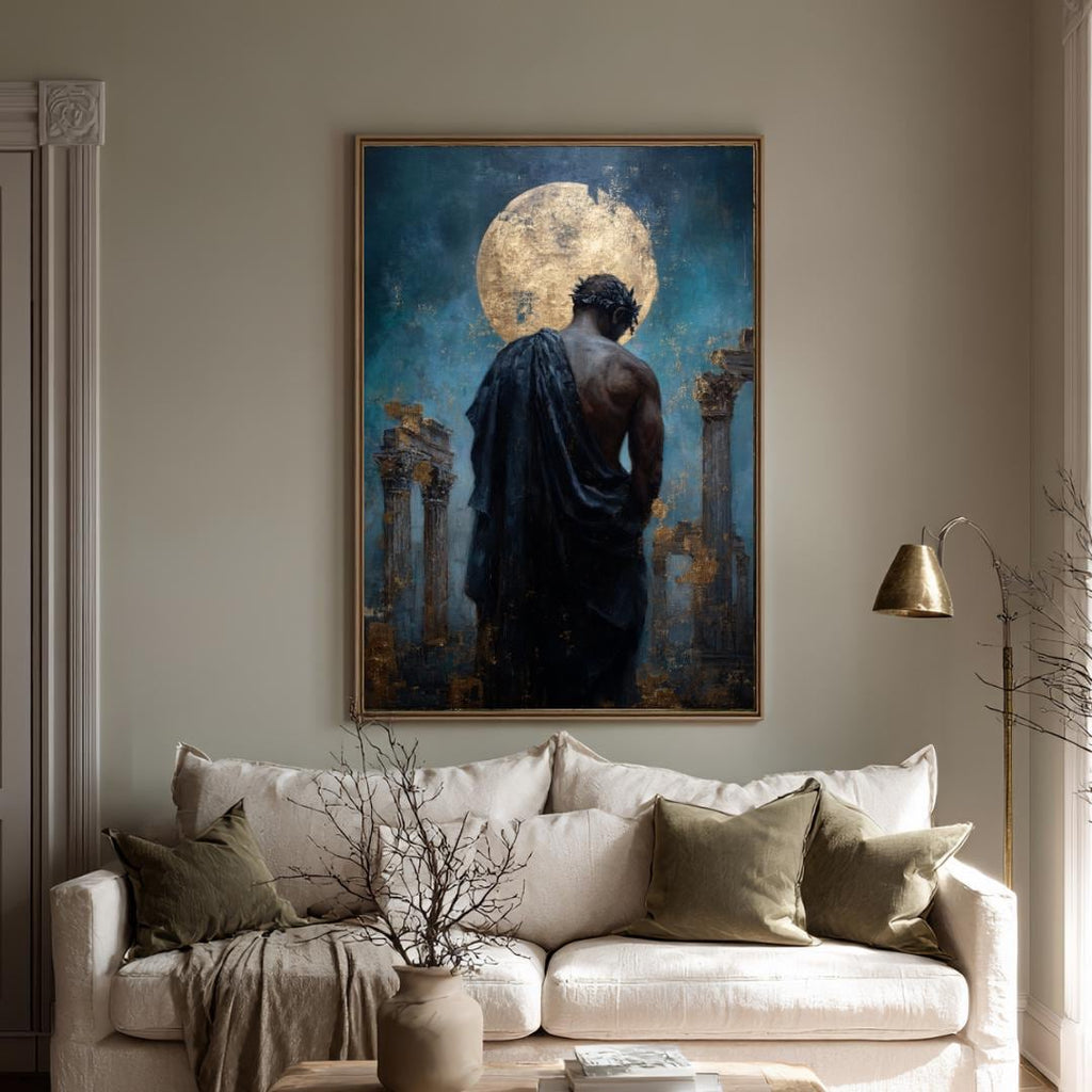 Greek God Wall Art Print, Celestial Mythology Painting, Dark Academia Moon Decor Artwork
