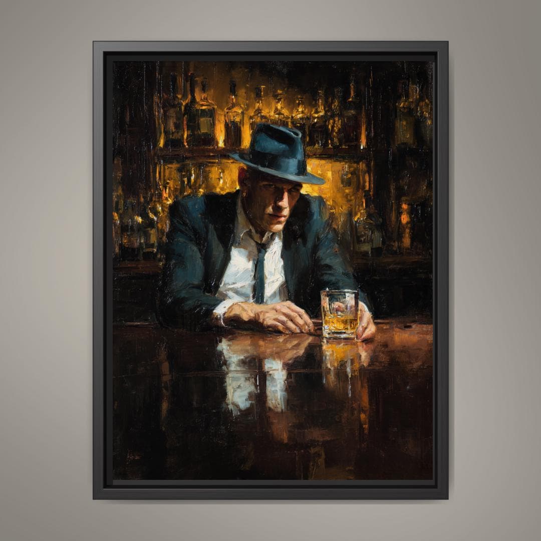 Gangster Wall Art Print, Vintage Speakeasy Bar Painting, Noir Masculine Decor Artwork Main image