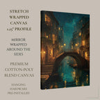 Venice Canal Wall Art Print, Moonlit Venetian Bridge Painting, Romantic Italian Nightscape Decor