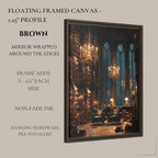 Gothic Library Wall Art Print, Dark Academia Reading Room, Chandeliers Arched Windows Painting Decor