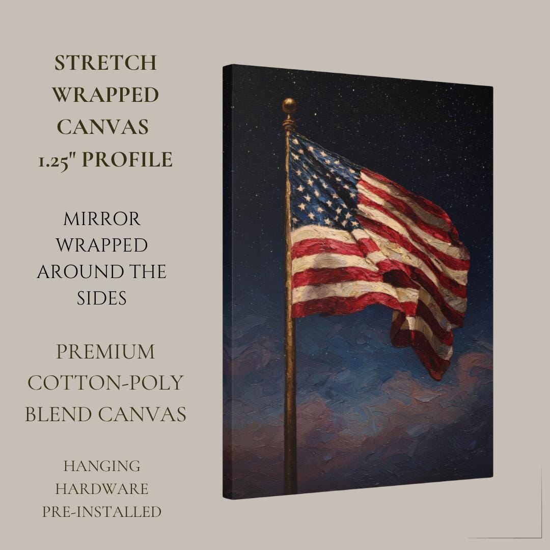 American Flag Under Starlit Sky Patriotic Wall Art Print Celestial Night Skies Artwork