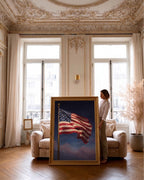 American Flag Under Starlit Sky Patriotic Wall Art Print Celestial Night Skies Artwork