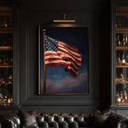 American Flag Under Starlit Sky Patriotic Wall Art Print Celestial Night Skies Artwork
