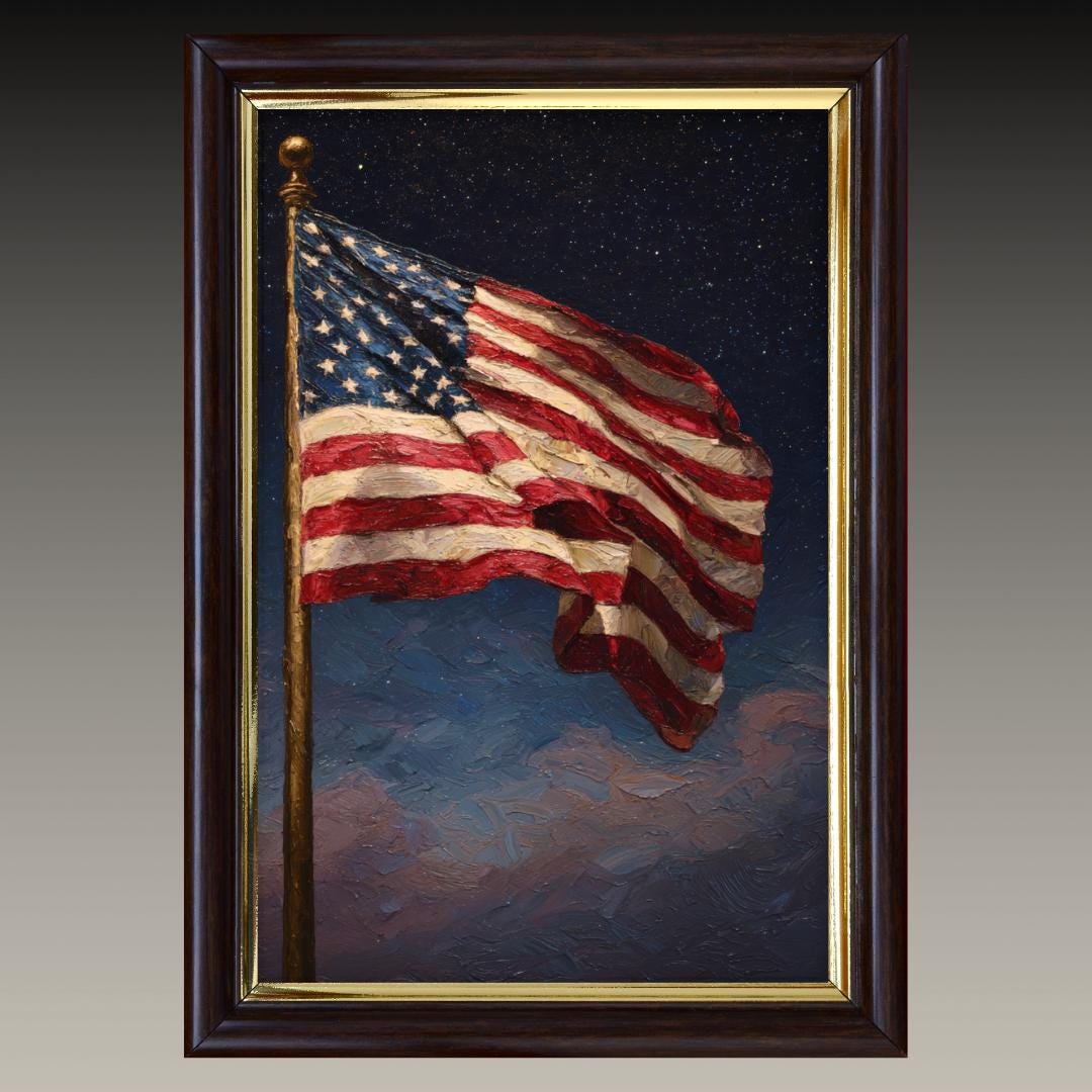 American Flag Under Starlit Sky Patriotic Wall Art Print Celestial Night Skies Artwork Secondary image