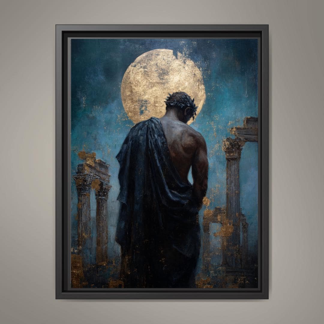 Greek God Wall Art Print, Celestial Mythology Painting, Dark Academia Moon Decor Artwork