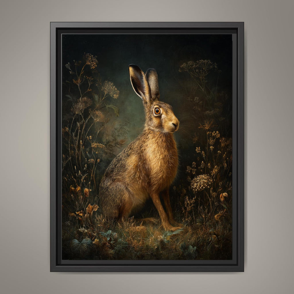 Hare Wall Art Print, Moody Woodland Animal Portrait, Dark Academia Nature Decor Artwork
