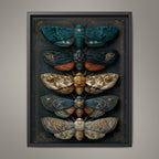 Five Moths Wall Art Print, Dark Academia Moth Specimen Board, Victorian Entomology Decor Artwork