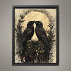 Raven Couple Wall Art Print, Two Romantic Crows, Pair of Birds Full Moon Painting