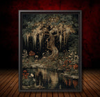 Moonlit Enchanted  Wisteria Tree Print, Dark Academia Willliam Morris Style Forest Art