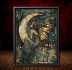 Butterfly Wing Fairy Moon Art Print, Whimsical Woodland Nursery Illustration Kids Decor