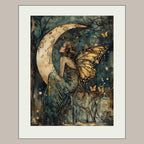 Butterfly Wing Fairy Moon Art Print, Whimsical Woodland Nursery Illustration Kids Decor