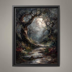 Moonlit Forest Print: Gothic Fantasy Enchanted Pathway, Fireflies Wall Art