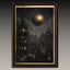 Gothic City Wall Art Print, Dark Academia Full Moon Fantasy Decor, Celestial Nightscape