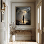 Dark Fairy Moonlit Enchanted Forest Wall Art Print, Gothic Fantasy Fae Golden Wings Artwork