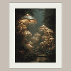 Glowing Mushrooms Forest Wall Art Print, Enchanted Woodland Decor, Dark and Moody Fairycore Artwork
