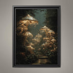 Glowing Mushrooms Forest Wall Art Print, Enchanted Woodland Decor, Dark and Moody Fairycore Artwork