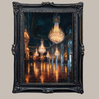 Grand Chandelier Ballroom Wall Art, Luxury European Palace Interior Dark Moody Printed Wallart