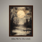 Moonlit Swamp Full Moon Wall Art Print, Gothic Trees Landscape Artwork, Dark Academia Decor