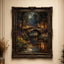 Moonlit Stone Bridge Art Print: Enchanted Forest Lantern River Wallart