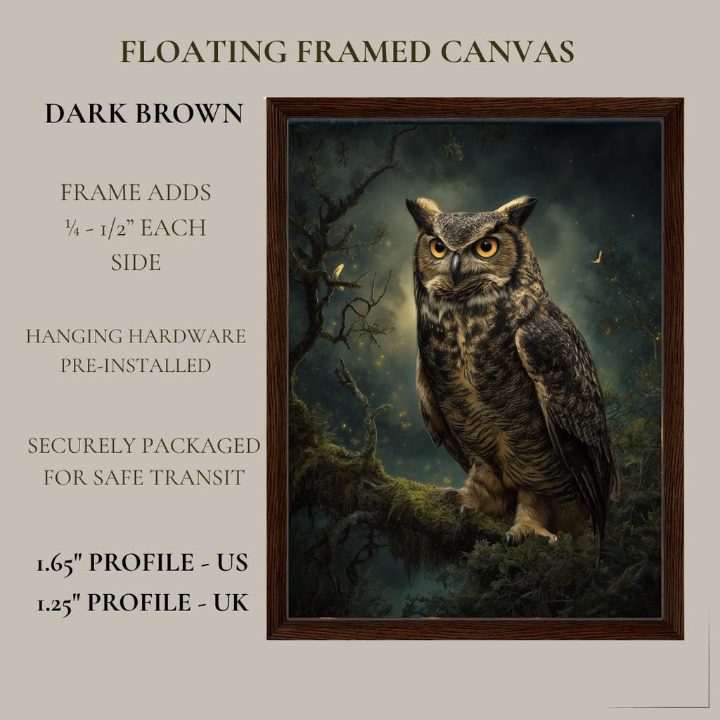 Owl Wall Art Print, Forest Bird of Prey Decor, Moody Woodland Nature Artwork