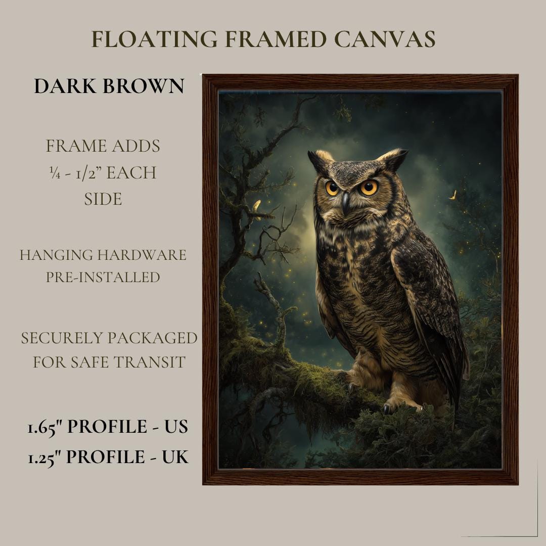 Owl Wall Art Print, Forest Bird of Prey Decor, Moody Woodland Nature Artwork