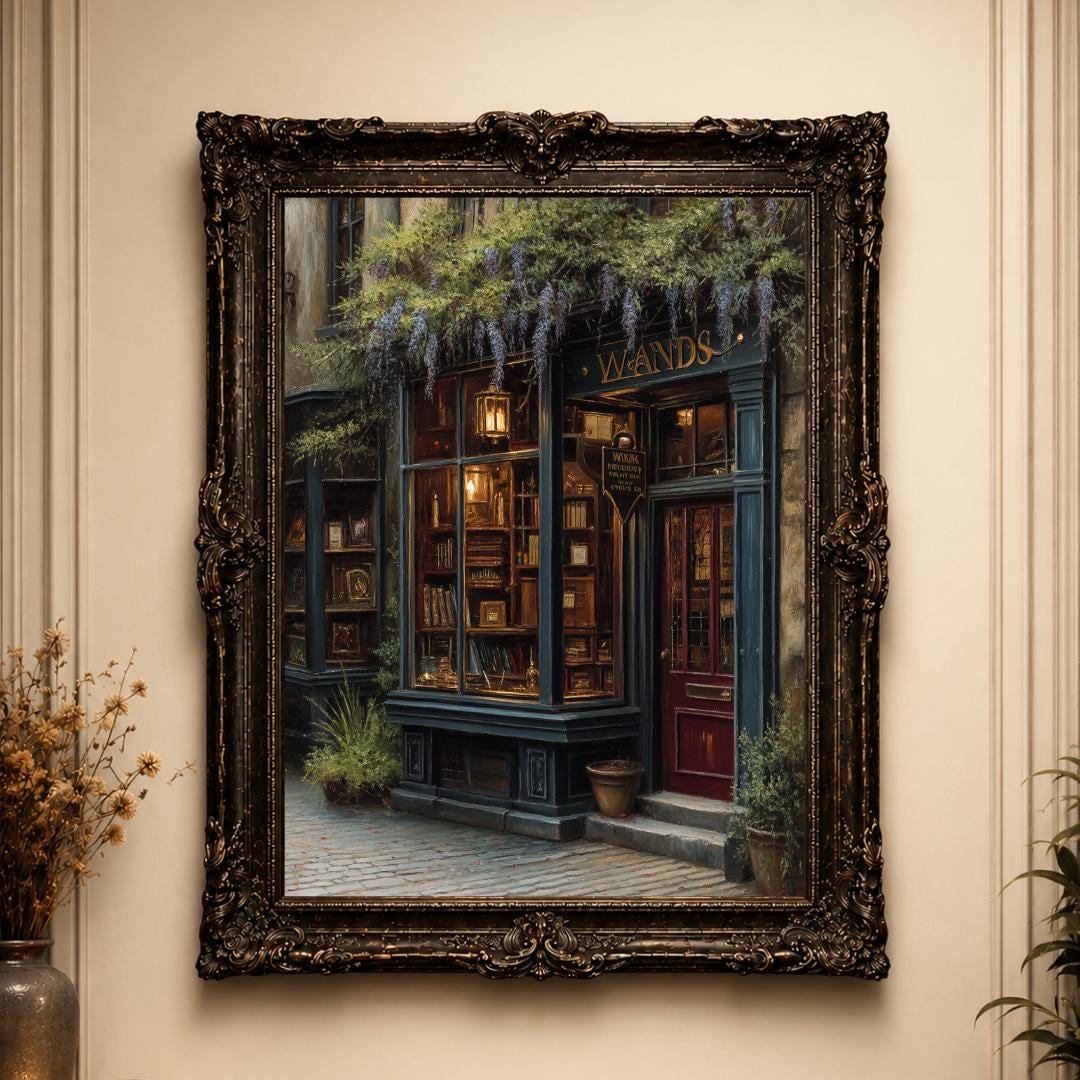 Enchanted Bookshop Print Dark Academia Literary Wall Art Vintage Reading Nook Library Wandshop Decor Main image