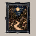 Celestial William Morris Inspired Woodland Print Moonlit Garden Path Nature Illustration