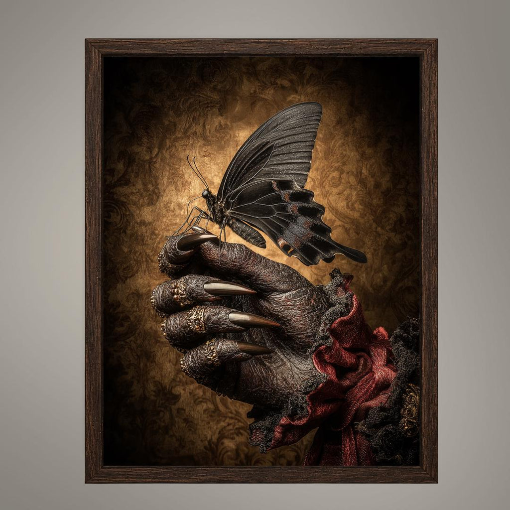 Black Butterfly Devil Hand Wall Art Print, Dark Fantasy Occult Decor, Victorian Witchy Artwork
