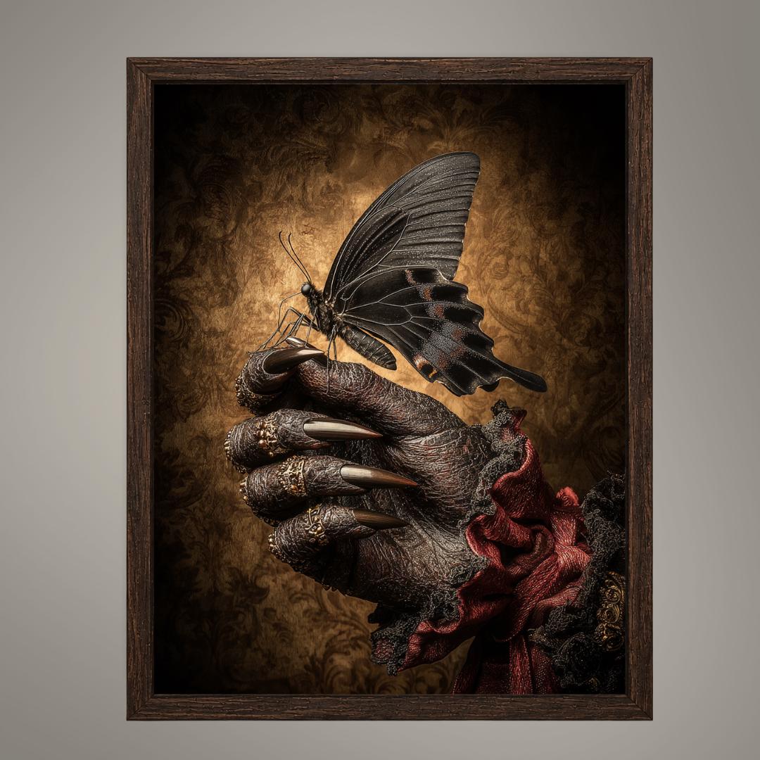 Black Butterfly Devil Hand Wall Art Print, Dark Fantasy Occult Decor, Victorian Witchy Artwork