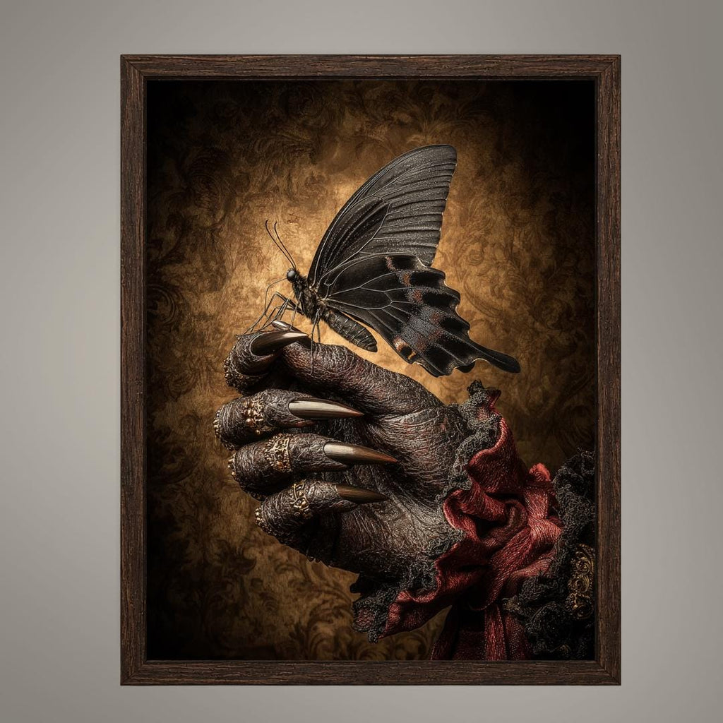 Black Butterfly Devil Hand Wall Art Print, Dark Fantasy Occult Decor, Victorian Witchy Artwork