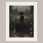 Victorian Widow in Black Lace by Misty Gothic Lake Castle Wall Art Print