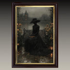 Victorian Widow in Black Lace by Misty Gothic Lake Castle Wall Art Print