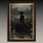 Victorian Widow in Black Lace by Misty Gothic Lake Castle Wall Art Print